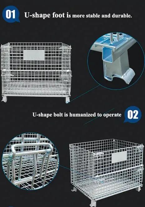 Metal Storage Bins Hot DIP Galvanized Collapsible Box Mesh Storage Cage Wire Container Pallet