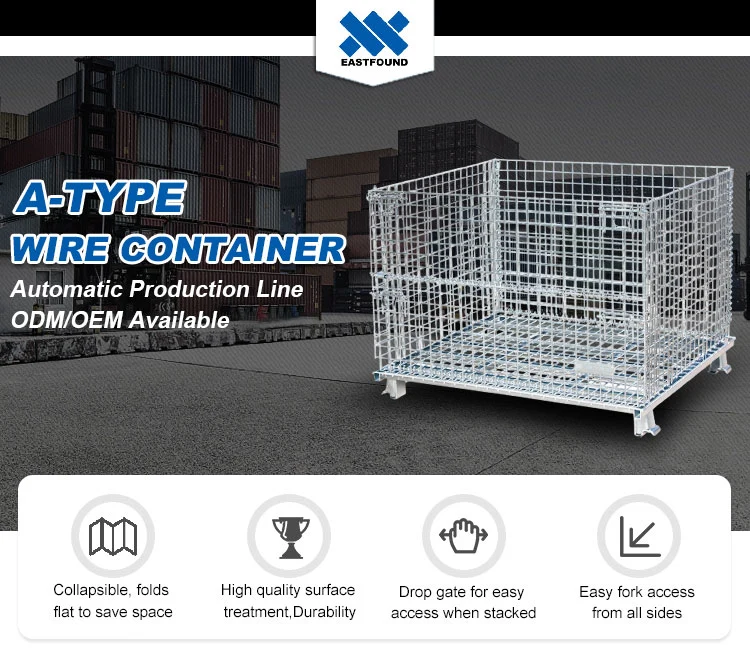 Lockable Wire Mesh Warehouse Metal Storage Cage with Wheels