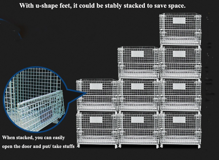 Lockable Wire Mesh Warehouse Metal Storage Cage with Wheels