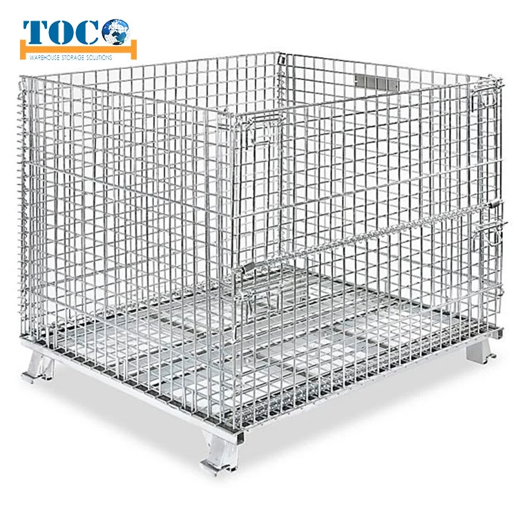 Foldable Collapsible Stackable Warehouse Storage Steel Metal Wire Mesh Roll Cage Container