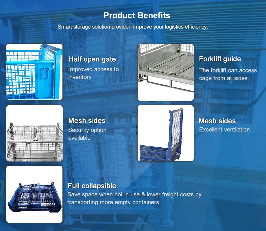 Hml Powder Coating Warehouse Forklift Metal Stillages Gitterbox for Sale