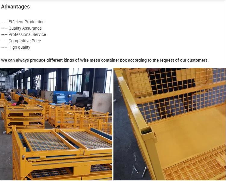 Material Handling Foldable Lockable Wire Mesh Warehouse Metal Stacking Welding Storage Cage with Wheels